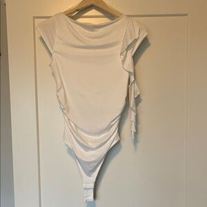 Gaze White Ruffle Detail Bodysuit